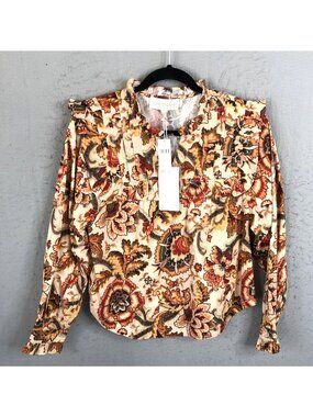 Love of the Label Top L Orange Tan Fiona Floral Boho Feminine Statement NEW